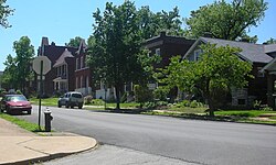 Homes across from Gravois Park in the neighborhood of the same name.