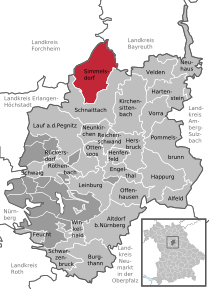 Poziția Simmelsdorf pe harta districtului Nürnberger Land