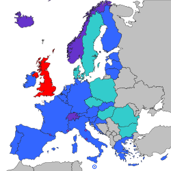   歐元區   歐盟其他成員國   歐洲經濟區其他成員國及瑞士   加入SEPA的微型國家   英國在脫歐后仍留在SEPA中