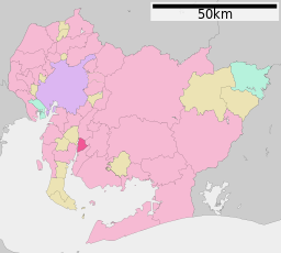 Takahamas läge i Aichi prefektur Städer:      Signifikanta städer      Övriga städer Landskommuner:      Köpingar      Byar