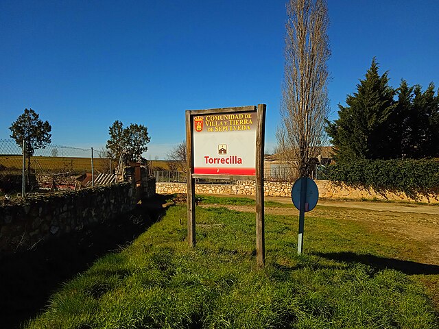 Cartel de la Comunidad de Villa y Tierra de Sepúlveda en Torrecilla del Condado, parte del Ochavo de Prádena