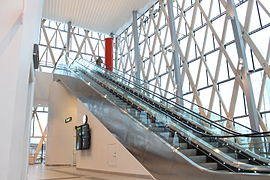 One of the escalators in the building
