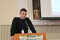 Nikola Cibrev from Shared Knowledge talking at the Wikimedia CEE Meeting 2014 in Kiev