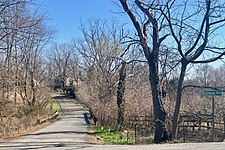 Headquarters House and grist mill in the distance, on Zentek Road