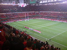 Hen Wlad fy Nhadau being sung at a Wales rugby game 2007 Rugby World Cup WAL-JPN - 01.JPG