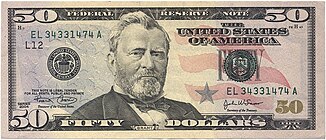 Бумажные деньги, двойное изображение аверса (с изображением Гранта) и реверса (с изображением здания Капитолия)