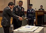 Shunsuke Takei of the Japanese foreign ministry pictured with U.S. Army General Vincent K. Brooks during the 2016 UN Command–Rear United Nations Day party