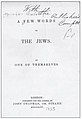 A Few Words to the Jews By One of Themselves by Charlotte Montefiore (1853)