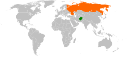 Карта с указанием местоположения Афганистана и России