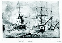 gravure noir et blanc : combat naval