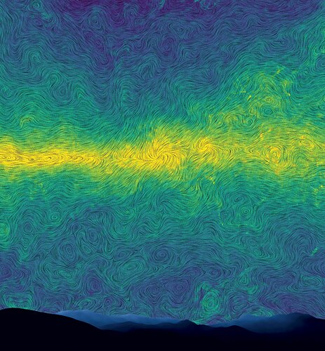 B mode in microwave sky by Uros Seljak. Milky Way dust emission as measured from the Planck satellite and converted into a polarization pattern of B-modes, a spiral type of polarization imprinted in the microwave sky. National Jury's Choice Award International Winner