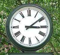 A typical clock face with Roman numerals in Bad Salzdetfurth
, Germany. The notion of a twelve-hour day dates to the Roman Empire. BadSalzdetfurthBadenburgerStr060529.jpg