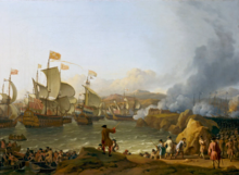 An Anglo-Dutch squadron captures a Spanish treasure fleet, Vigo Bay, October 1702 Battle of Vigo Bay 1702.webp