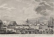 Construction de la Digue de Cherbourg remorquage d un cone en availability du roi en 1786.jpg