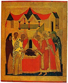 Deposition of the Robe of Virgin Mary by Gennadius and Emperor Leon.