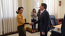 Blinken with Myanmar's leader Aung San Suu Kyi, January 18, 2016 Deputy Secretary Blinken Meets With National League for Democracy Leader Daw Aung San Suu Kyi in Naypyitaw (24402014001).jpg