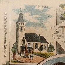 Evangelische Kirche Maintal Bischofsheim - Lithographie 1915