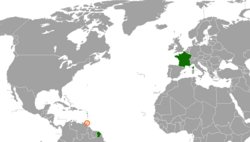 Карта с указанием местоположения Франции и Тринидада и Тобаго