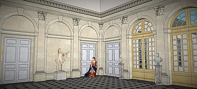 Restitution du Vestibule de Saint-Mandé, au temps de Fouquet, vue du côté des portes d'accès aux appartements.