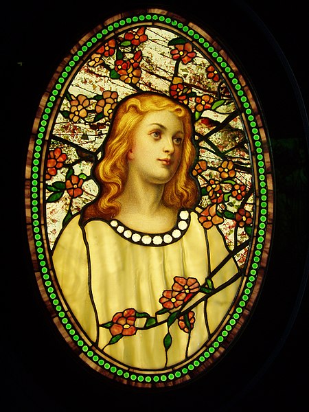 File:Girl with Cherry Blossoms - Tiffany Glass & Decorating Company, c. 1890.JPG