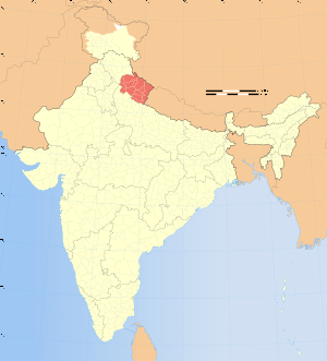 Map of India showing location of Uttarakhand