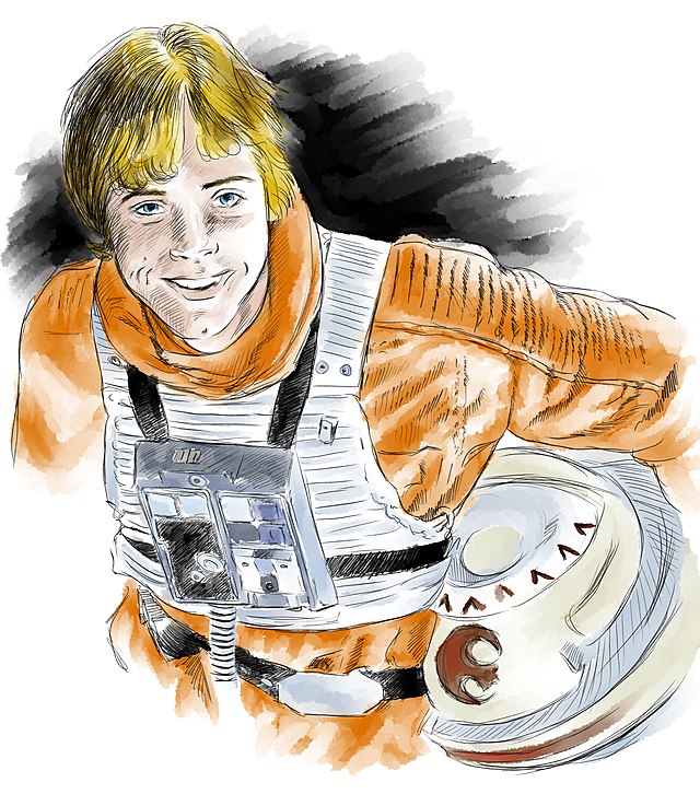 Vision d'artiste de Luke Skywalker, en tenue de pilote de X-wing.