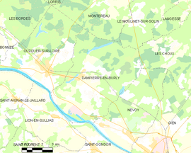 Mapa obce Dampierre-en-Burly