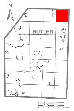 Map of Butler County, Pennsylvania, highlighting Allegheny Township