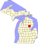 Harta statului Michigan indicând comitatul Ogemaw