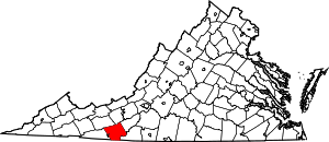 Map of Virginia highlighting Carroll County