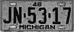 Номерной знак Мичигана 1948 года - Номер JN-53-17.jpg