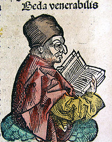 Depiction of Bede from the Nuremberg Chronicle, 1493 Nuremberg Chronicle Venerable Bede.jpg