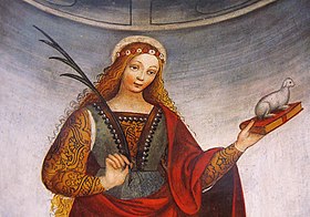 Dettaglio di uno degli affreschi raffigurante Sant'Agnese.