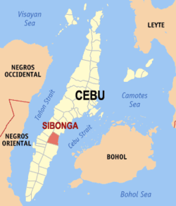 Mapa ng Cebu na nagpapakita sa lokasyon ng Sibonga.