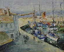 Peinture à l'huile de Charlotte Roimarmier intitulée "Port normand"