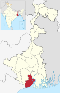 मानचित्र जिसमें पूर्व मेदिनीपुर ज़िला পূর্ব মেদিনীপুর জেলা हाइलाइटेड है