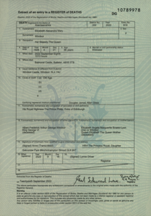 Death certificate issued for Elizabeth II Queen Elizabeth Death Certificate.webp