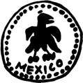 Resello de Moneda d'orixe desconocíu identificáu como "Águila sobre MEXICO zarráu nun cículo puntiáu.".