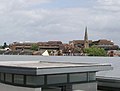 Sun Alliance offices in Horsham, behind the spire that sits in one of its recesses