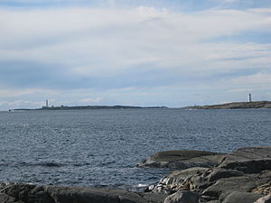 View of the two lighthouses on neighboring islands