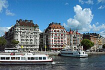 Panoramic view of Strandvägen from Blasieholmen.