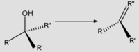 Dihidrasie reaksie van tersiêre alkohol om alkeen te vorm.