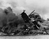 USS Arizona ablaze after the Japanese attack on Pearl Harbor