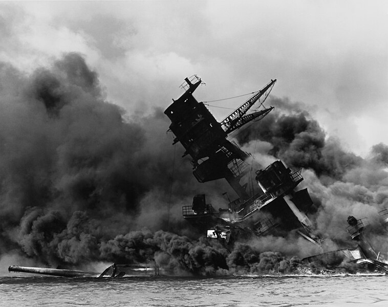 File:The USS Arizona (BB-39) burning after the Japanese attack on Pearl Harbor - NARA 195617 - Edit.jpg