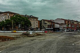 La place de l'Ormeau, après le début du chantier de construction de la future station.