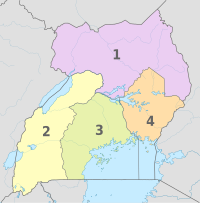 Uganda, administrative divisions - Nmbrs - colored.svg