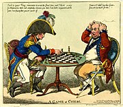 Charles Williams. Napoleon gra w szachy z generałem Cornwallisem (inna wersja karykatury)