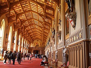 A modern hammerbeam roof at Windsor Castle Windsor Castle - St George's Hall.jpg
