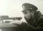 Ст. лейтенант Тхагапсов М. М. в походе у пеленгатора. Северный флот 1952.