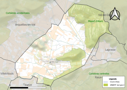 Carte des ZNIEFF de type 2 sur la commune.